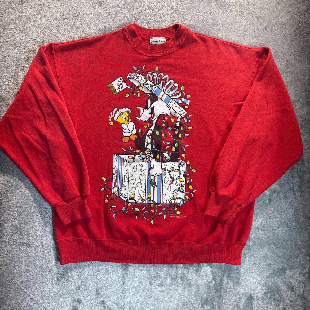Vintage Looney Tunes Sweatshirt Jerry Leigh Size M Red Christmas 1994